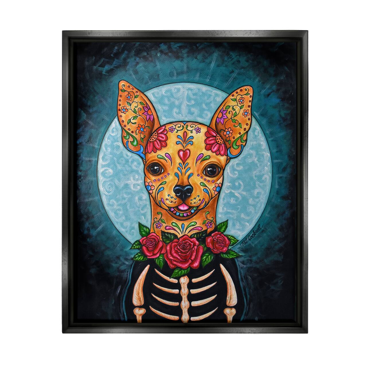 Stupell Industries Day of Dead Chihuahua Framed Floater Canvas Wall Art